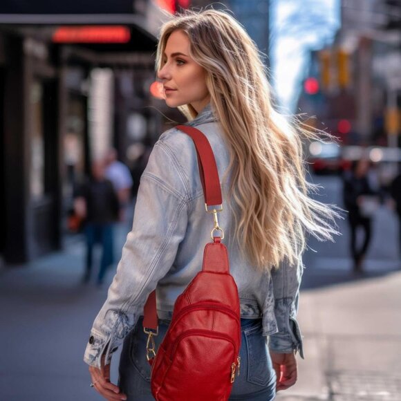 Leather Sling Bag for Women Water-Resistant Adjustable Crossbody Travel - Picture 7 of 7